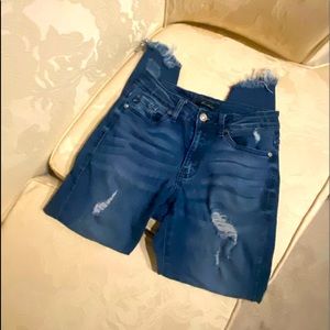 Kancan mid rise raw hem skinny jeans